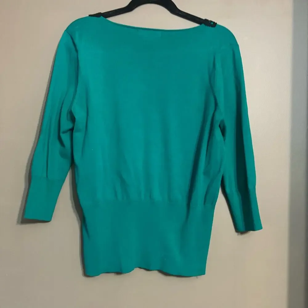 August Silk Women's Green Knit Sweater, Black Sequin Collar & 3/4 Sleeves, Large - Picture 4 of 12